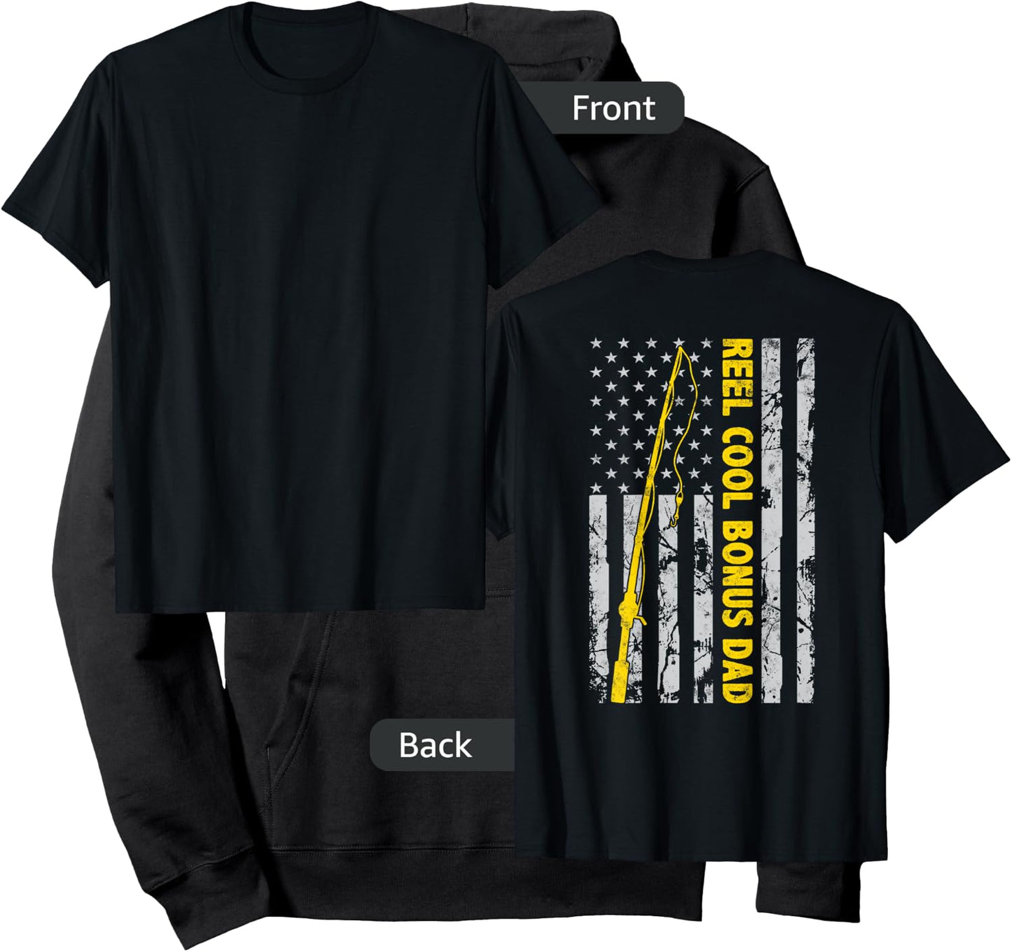 Reel cool Bonus Dad Fishing American Flag gift Fisherman Dad Hoodie - Hoodie | Black