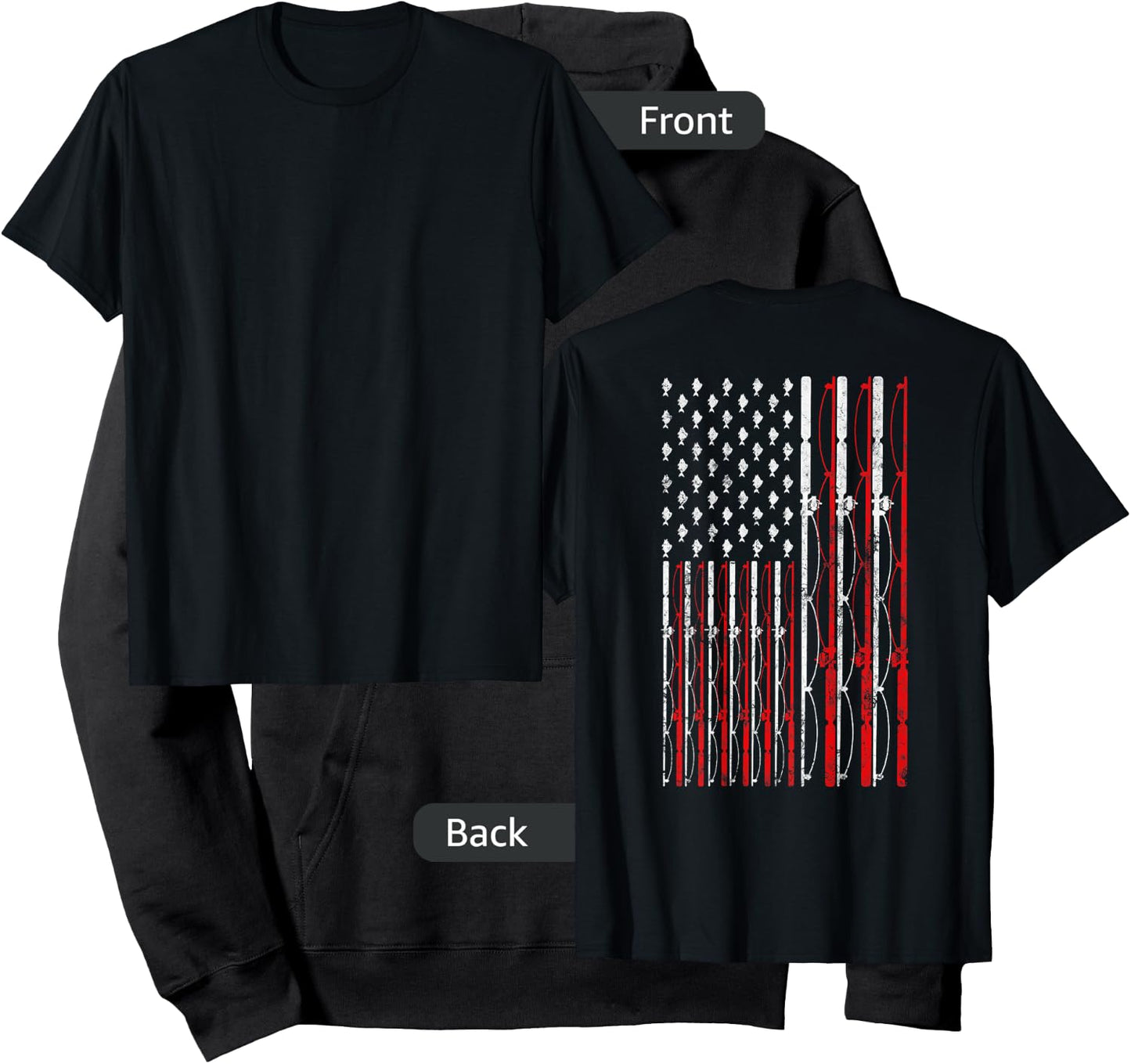 Fishing Rod American Flag Funny Vintage Fishing Hoodie - Hoodie | Black