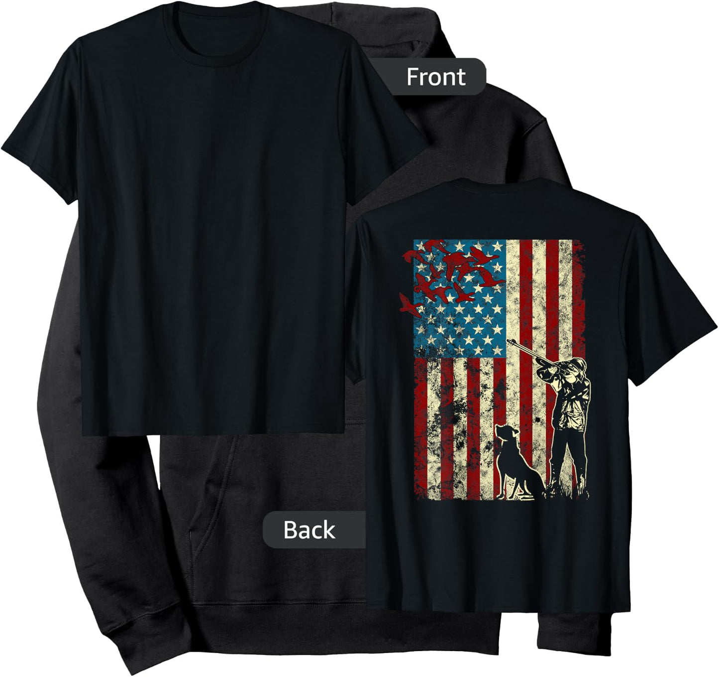 Duck Hunting Distressed Patriotic American Flag gift Hunters Hoodie - Hoodie | Black