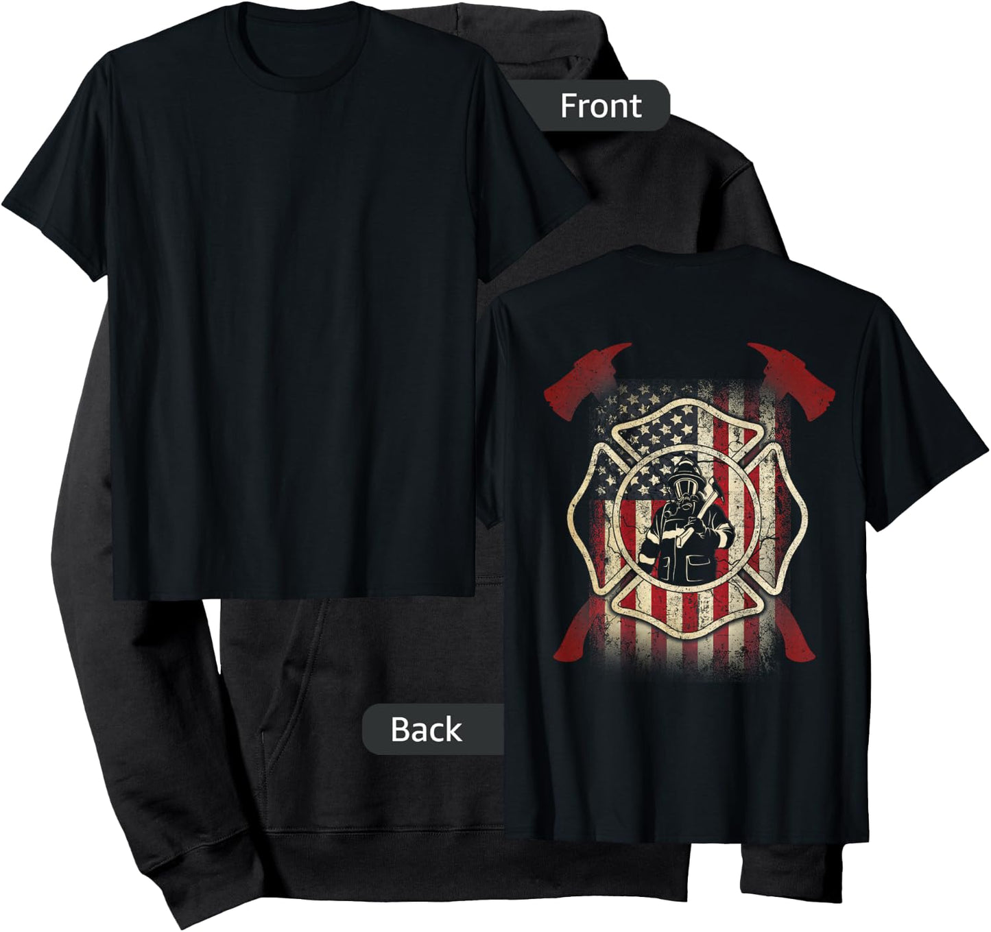 Patriotic Firefighter USA Flag Axe American Flag Fireman Hoodie - Hoodie | Black