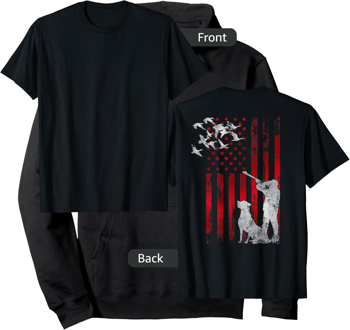 Hunters Distressed Patriotic American USA Flag Duck Hunting Hoodie - Hoodie | Black