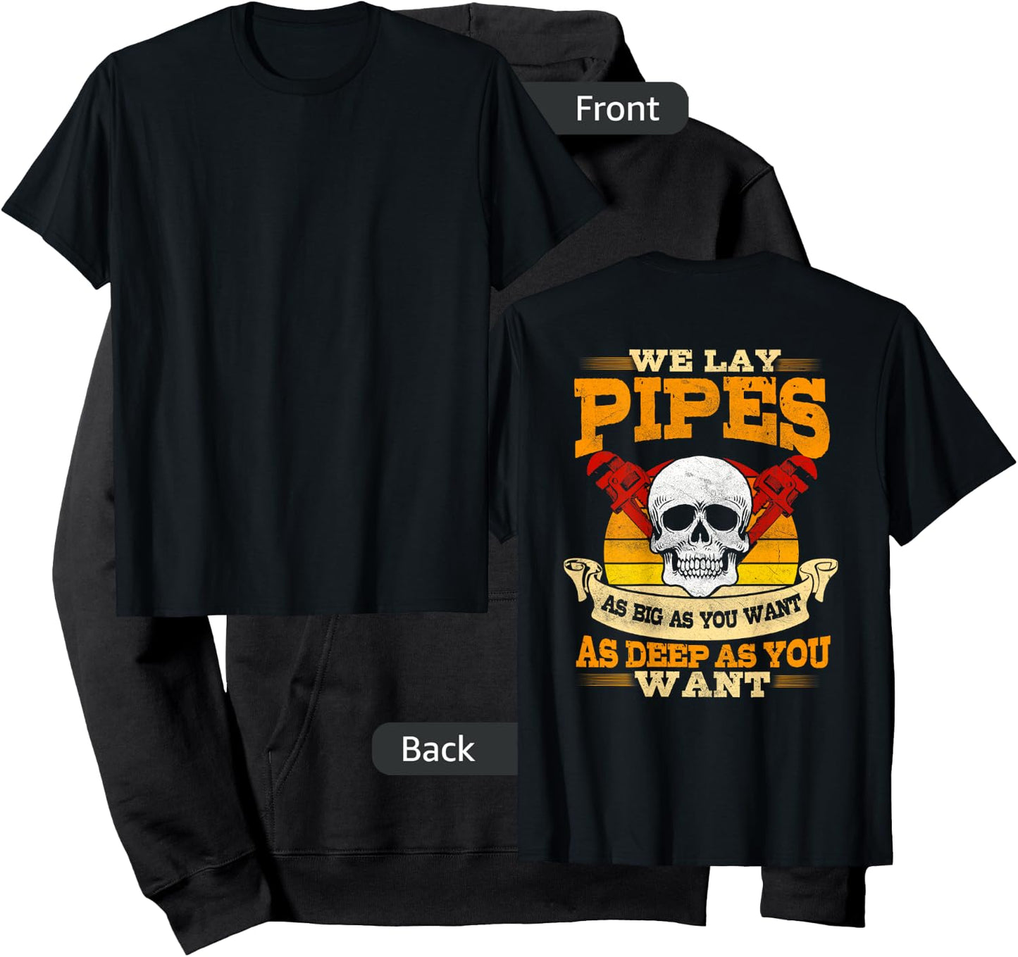 Pipefitter Funny Plumber Image On Back Of Shirt Hoodie - Hoodie | Black