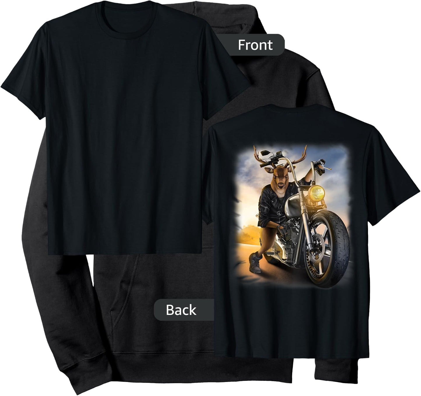 Deer Riding Classic Motorcycle at Sunset Hoodie - Hoodie | Black