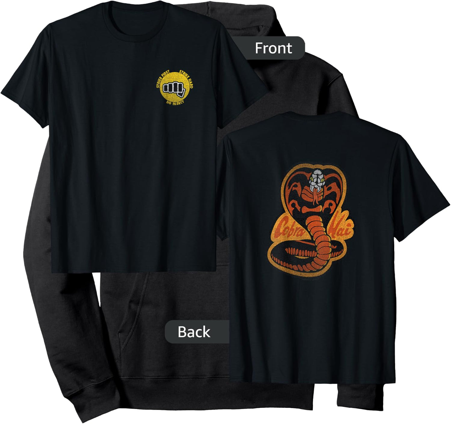 Cobra Kai Cobra Strike Hard Cobra Front and Back Logo Show Hoodie - Hoodie | Black