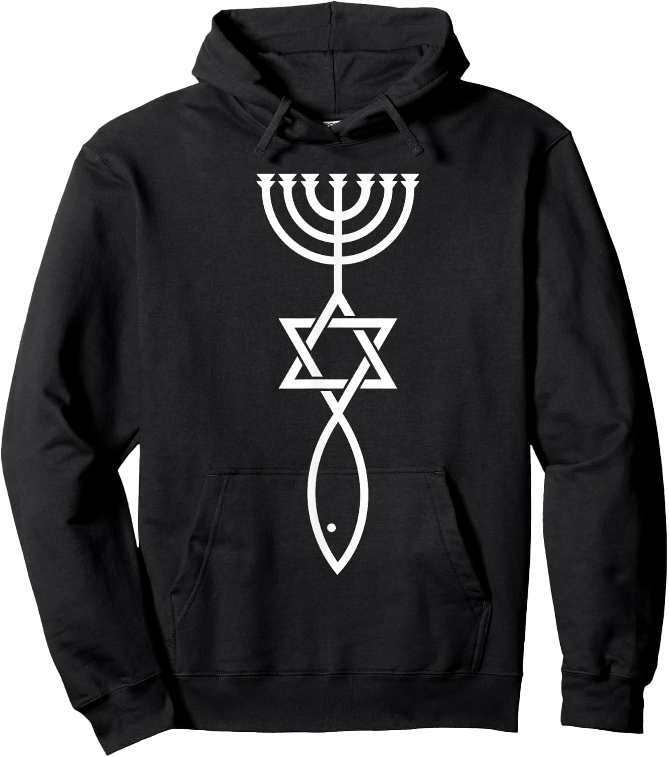 Jerusalem Messianic Seal Icthy's Stomach David Menorah Hoodie - Hoodie | Black