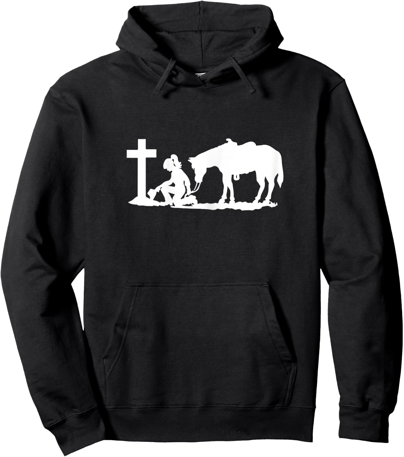 Cowgirl and a Horse Praying Cross Western Women Hoodie - Hoodie | Black
