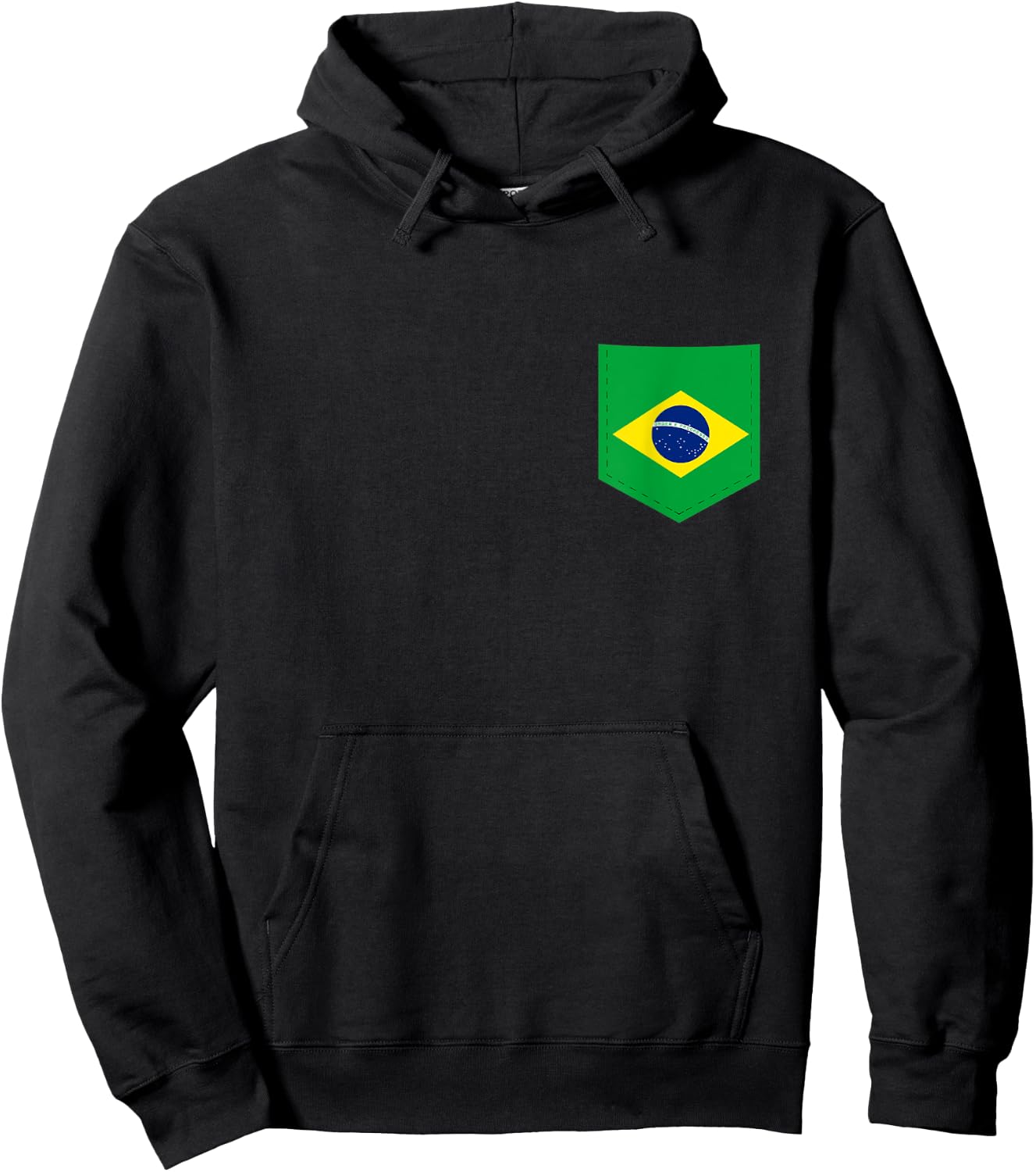 Brazil Flag with Printed Brazilian Flag Pocket Hoodie - Hoodie | Black