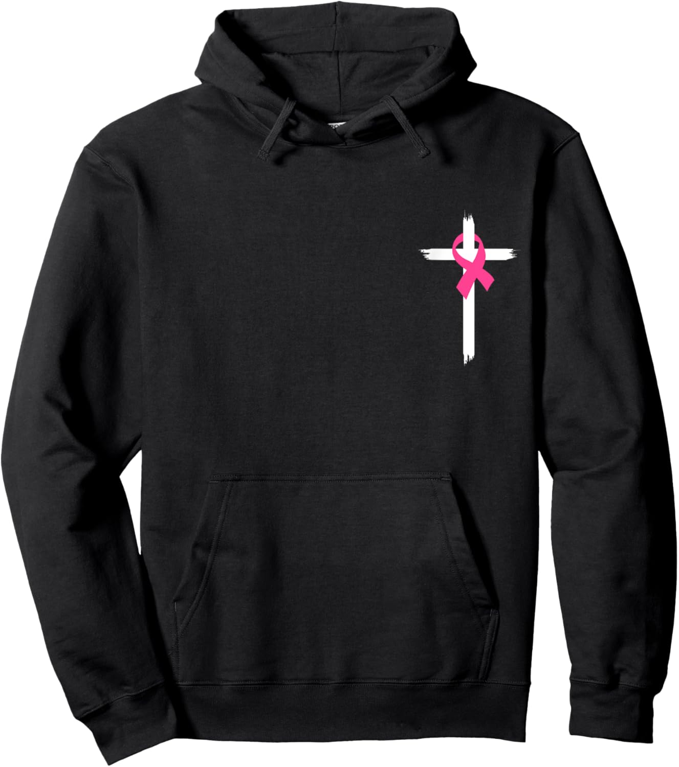 Christian Jesus Cross Pink Ribbon Breast Cancer Awareness Hoodie - Hoodie | Black