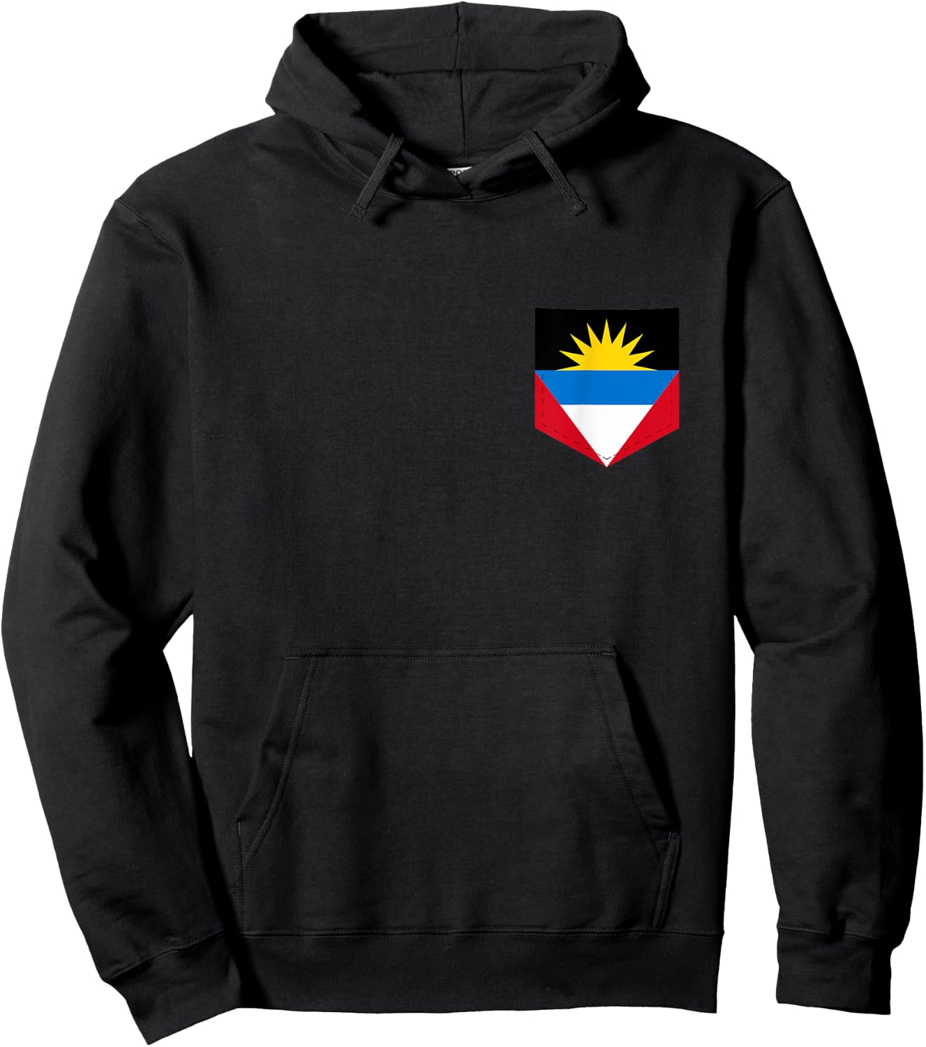 Antigua & Barbuda Flag with Printed Antiguan Flag Pocket Hoodie - Hoodie | Black