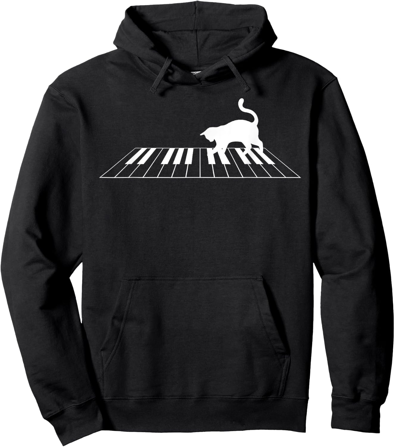 Funny Piano Keys Gift Men Women Cute Cat On Piano Keyboard Hoodie - Hoodie | Black