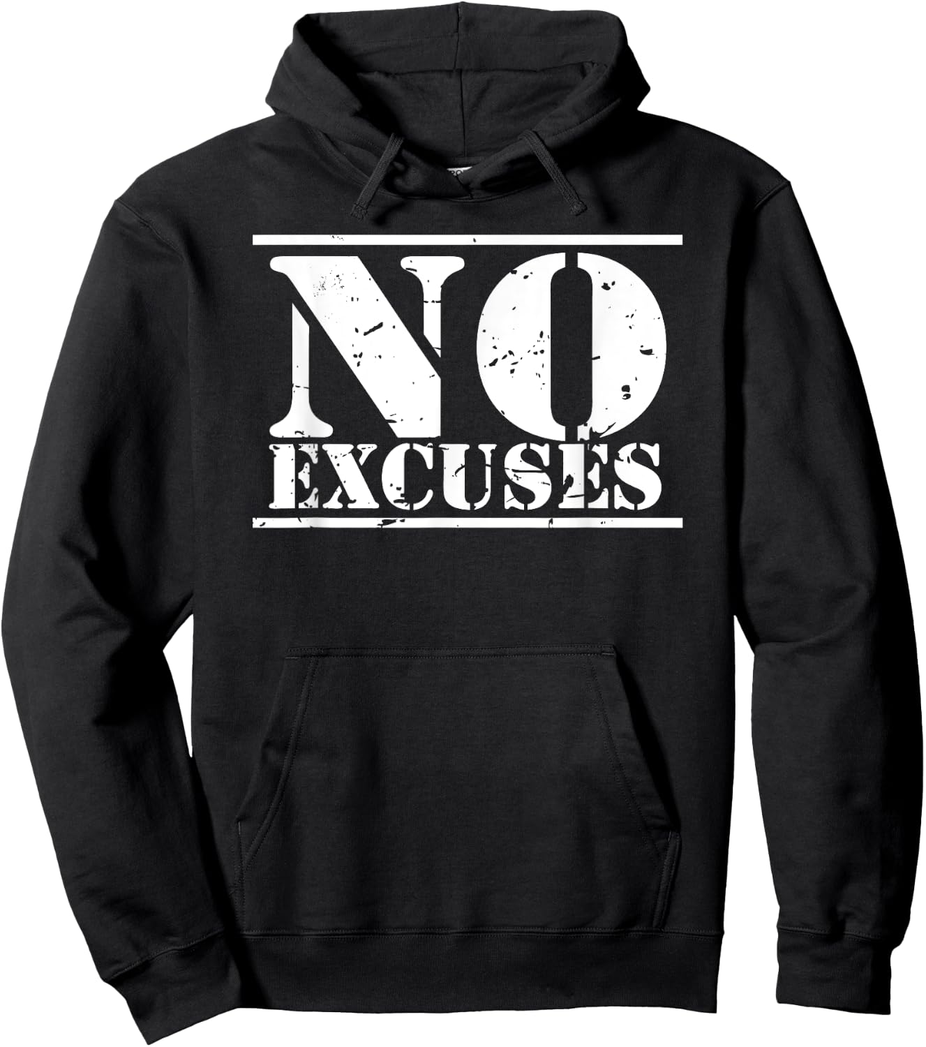 No Excuses gym & fitness sports motto distressed logo Hoodie - Hoodie | Black