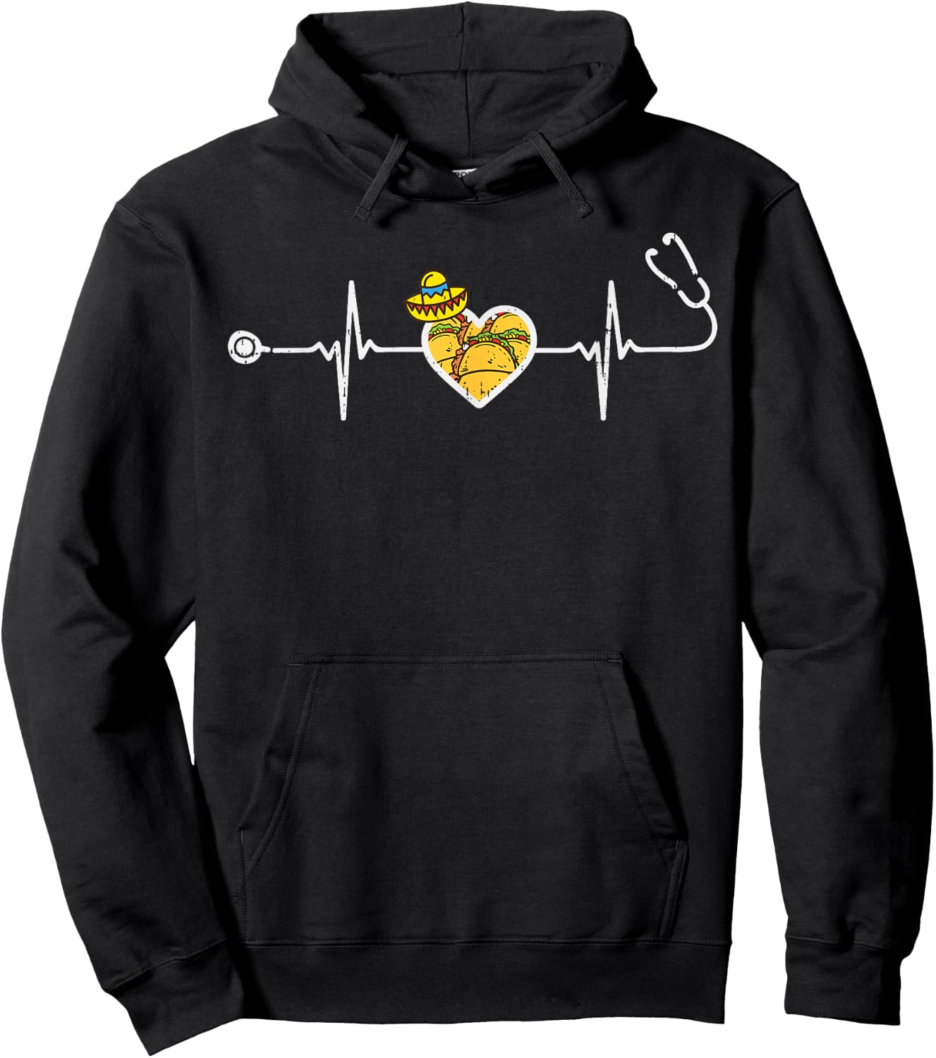 Heartbeat Taco Sombrero Stethoscope Cinco De Mayo Nurse Hoodie - Hoodie | Black