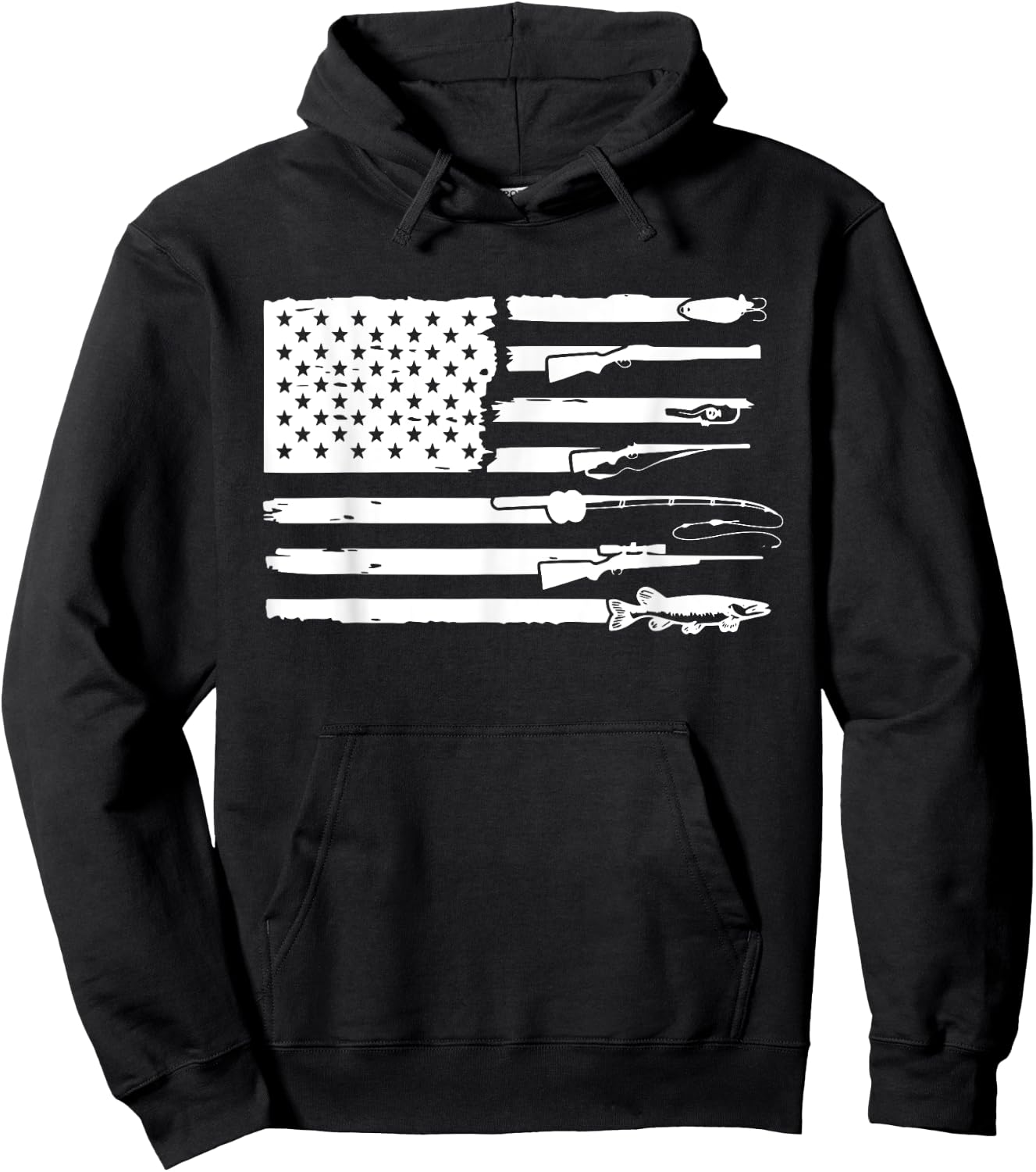 Hunting and Fishing Flag Hunter Fisher Gift Hoodie - Hoodie | Black