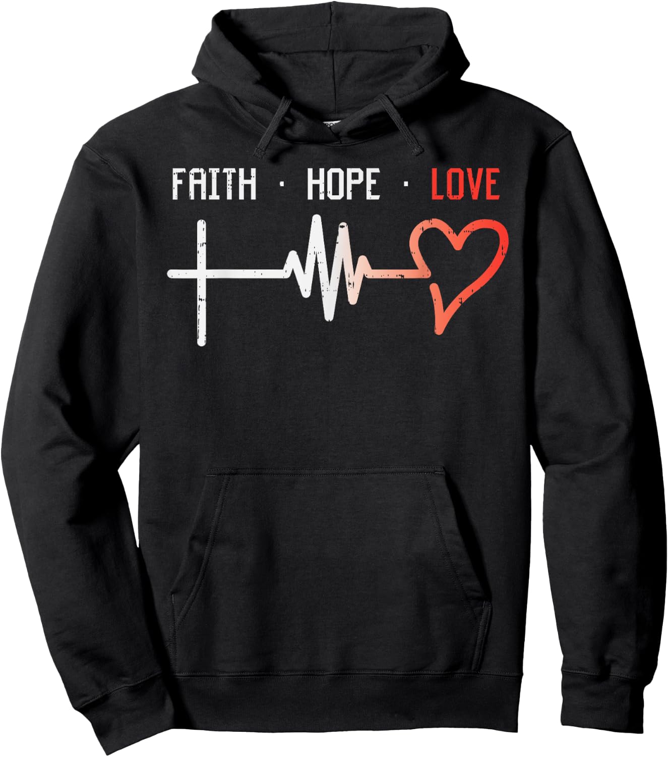Faith Hope Love Cross Heartbeat God Jesus Christian Gift Hoodie - Hoodie | Black