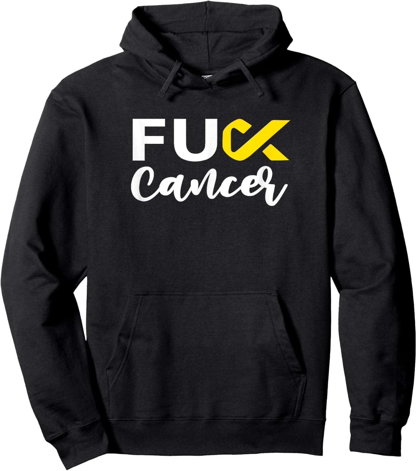 Cursive Fuck Childhood Cancer Yellow Ribbon Cancer Hoodie - Hoodie | Black