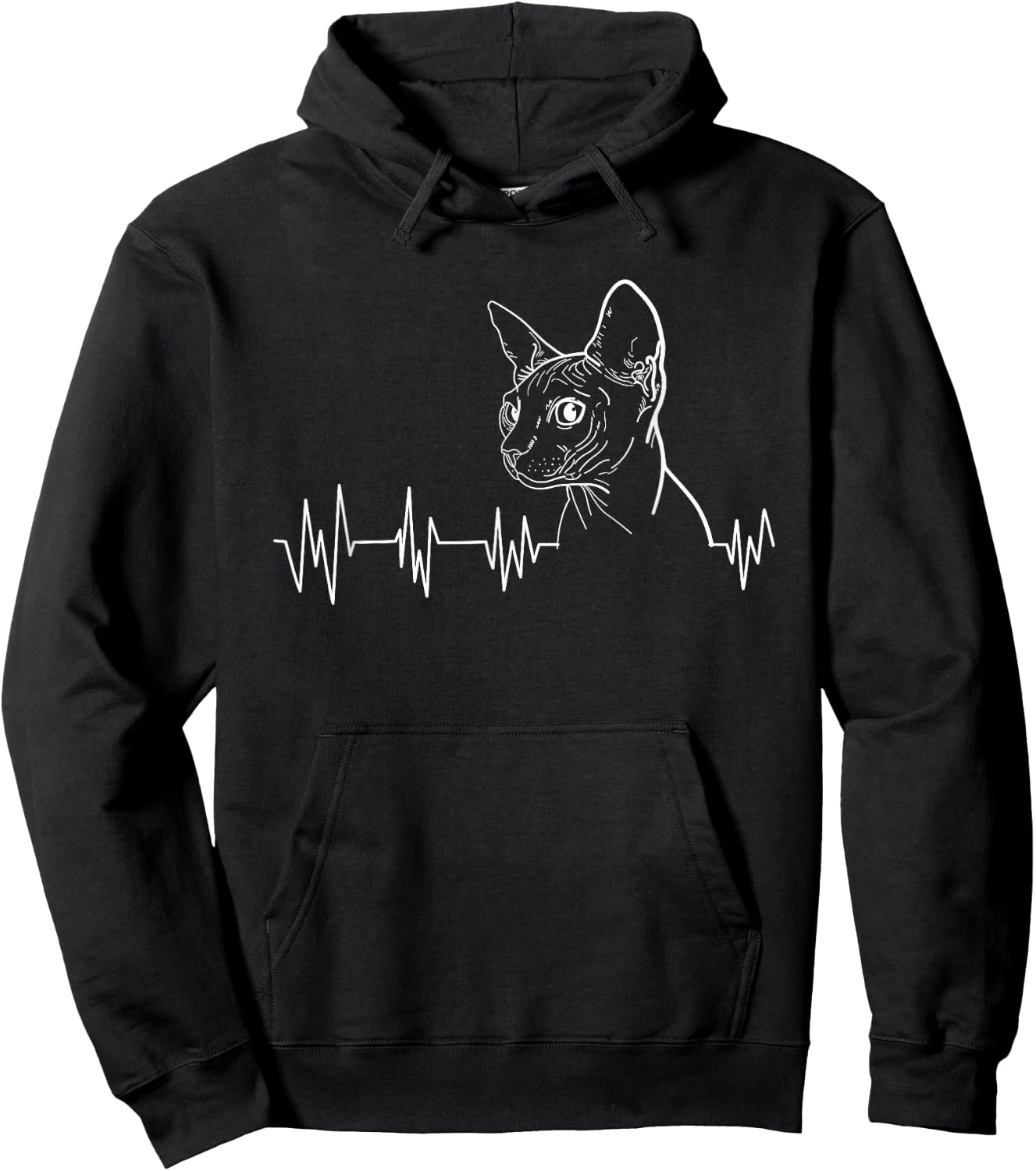 Sphynx Cat Heartbeat Funny Feline Lover Gift Men Women Kids Hoodie - Hoodie | Black