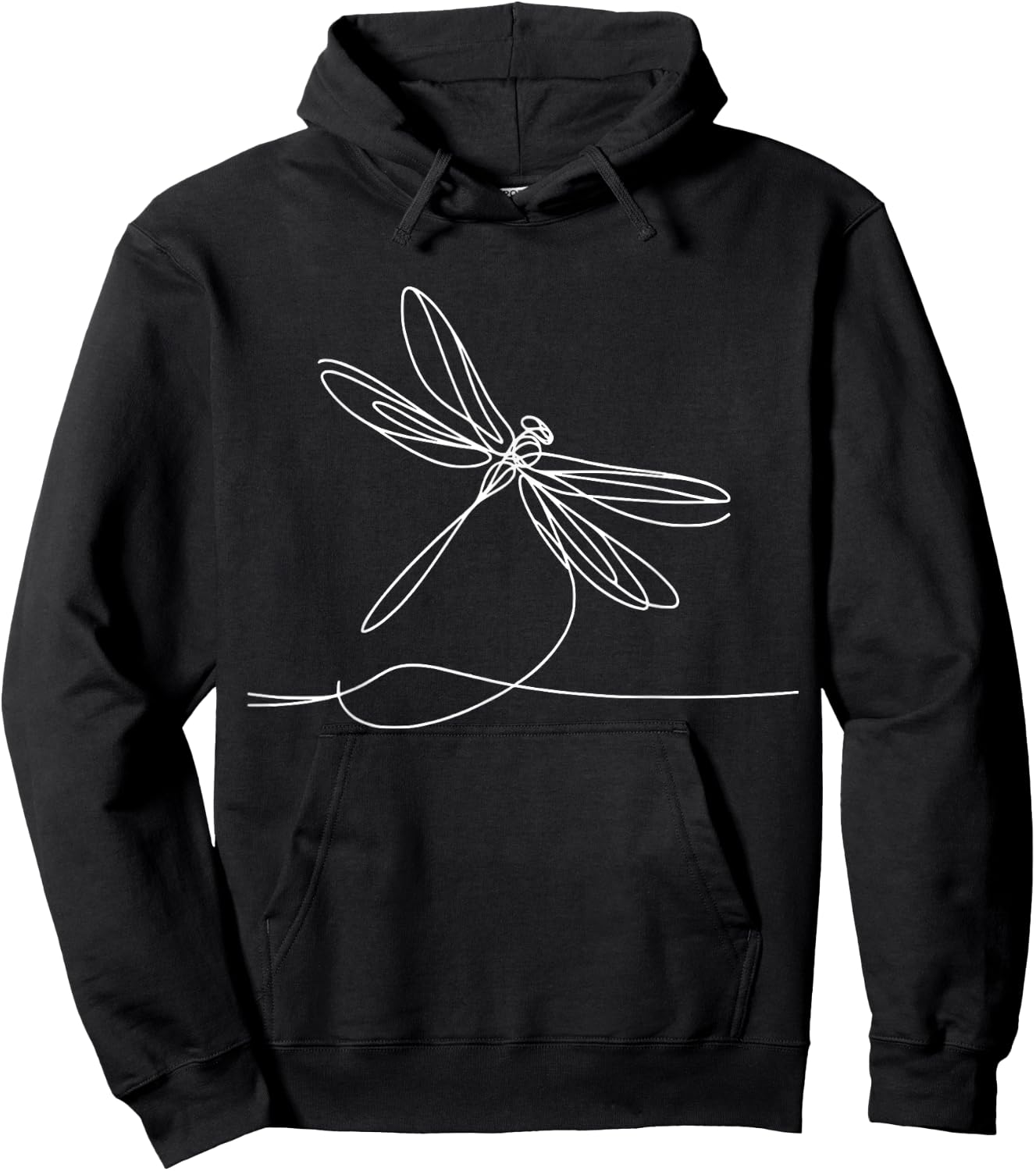 Elegant Line Art Simple Drawing Artwork Dragonfly Hoodie - Hoodie | Black