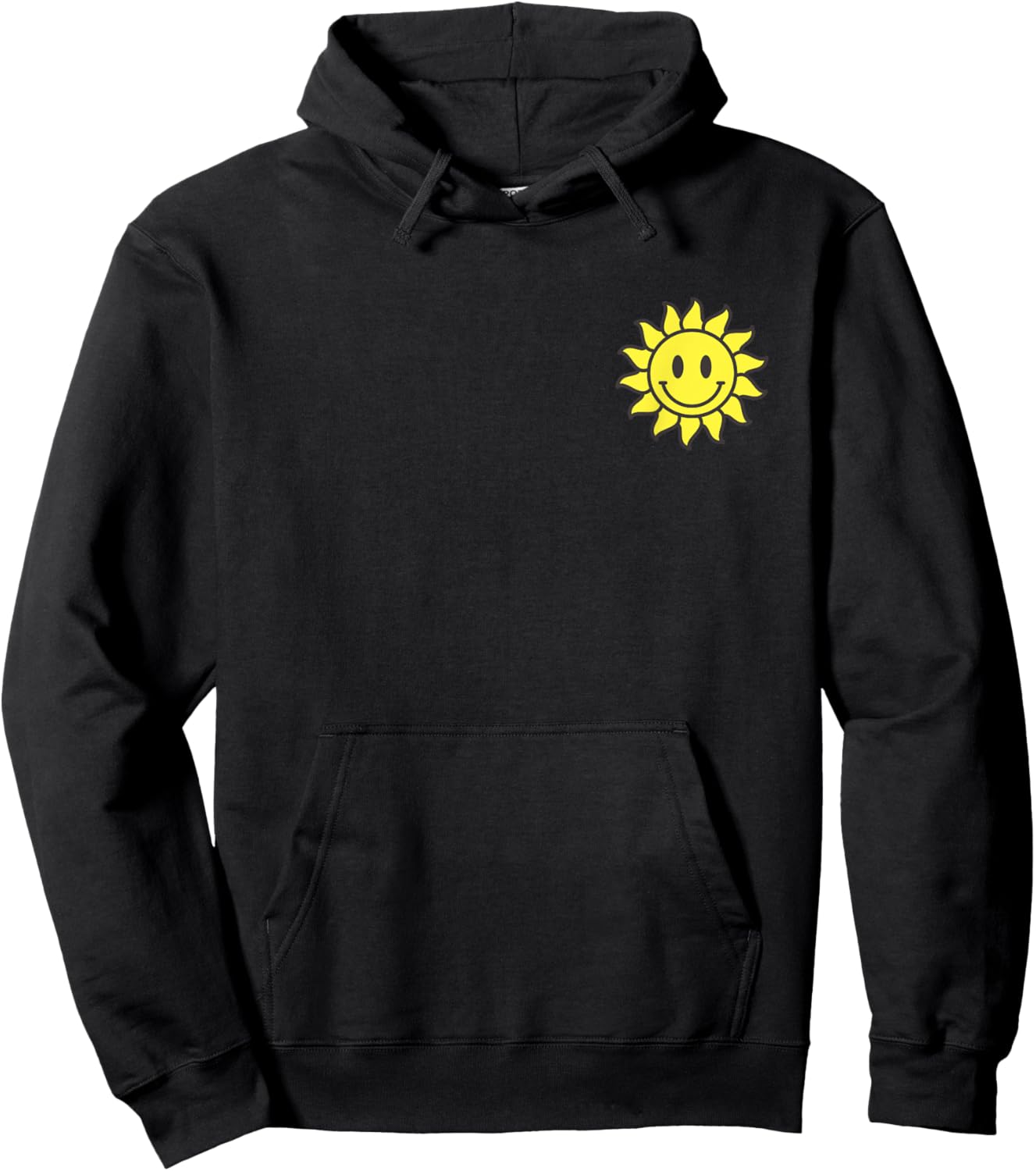 Retro Happy Face Sun Minimalist Smile Sunshine Pocket Logo Women Kids Hoodie - Hoodie | Black