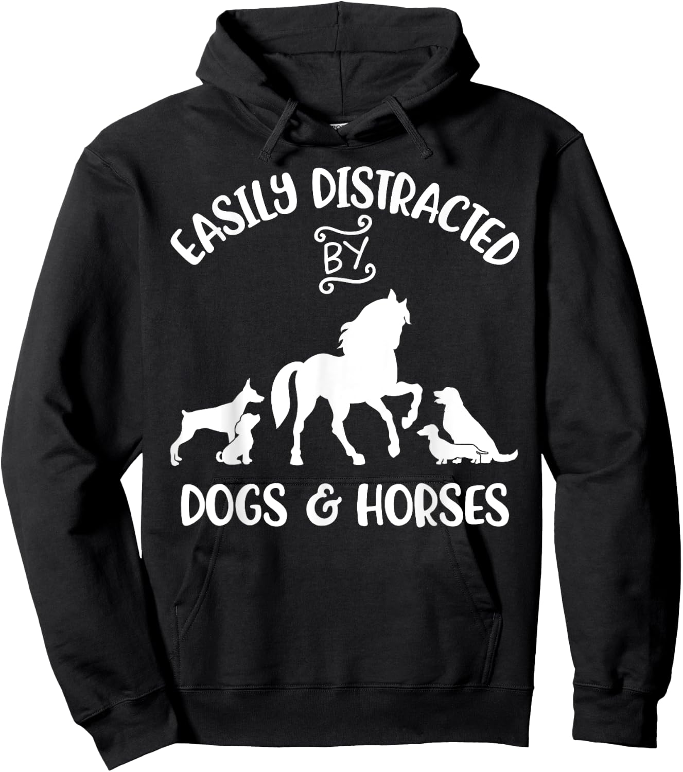 Easily Distracted By Dogs and Horses Women Kids Horse Girl Hoodie - Hoodie | Black