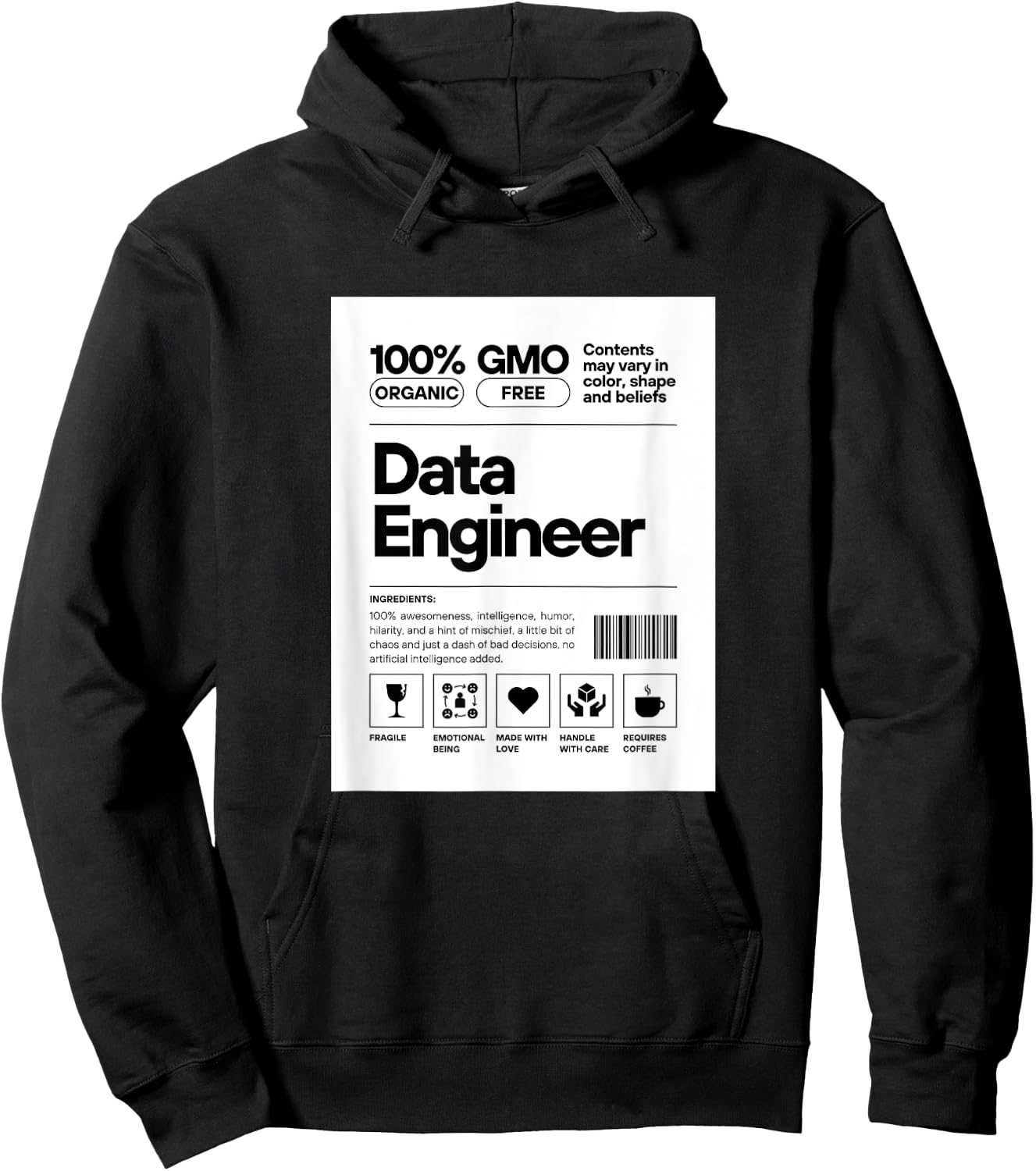 Data Engineer Ingredients Label Type Design. Hoodie - Hoodie | Black