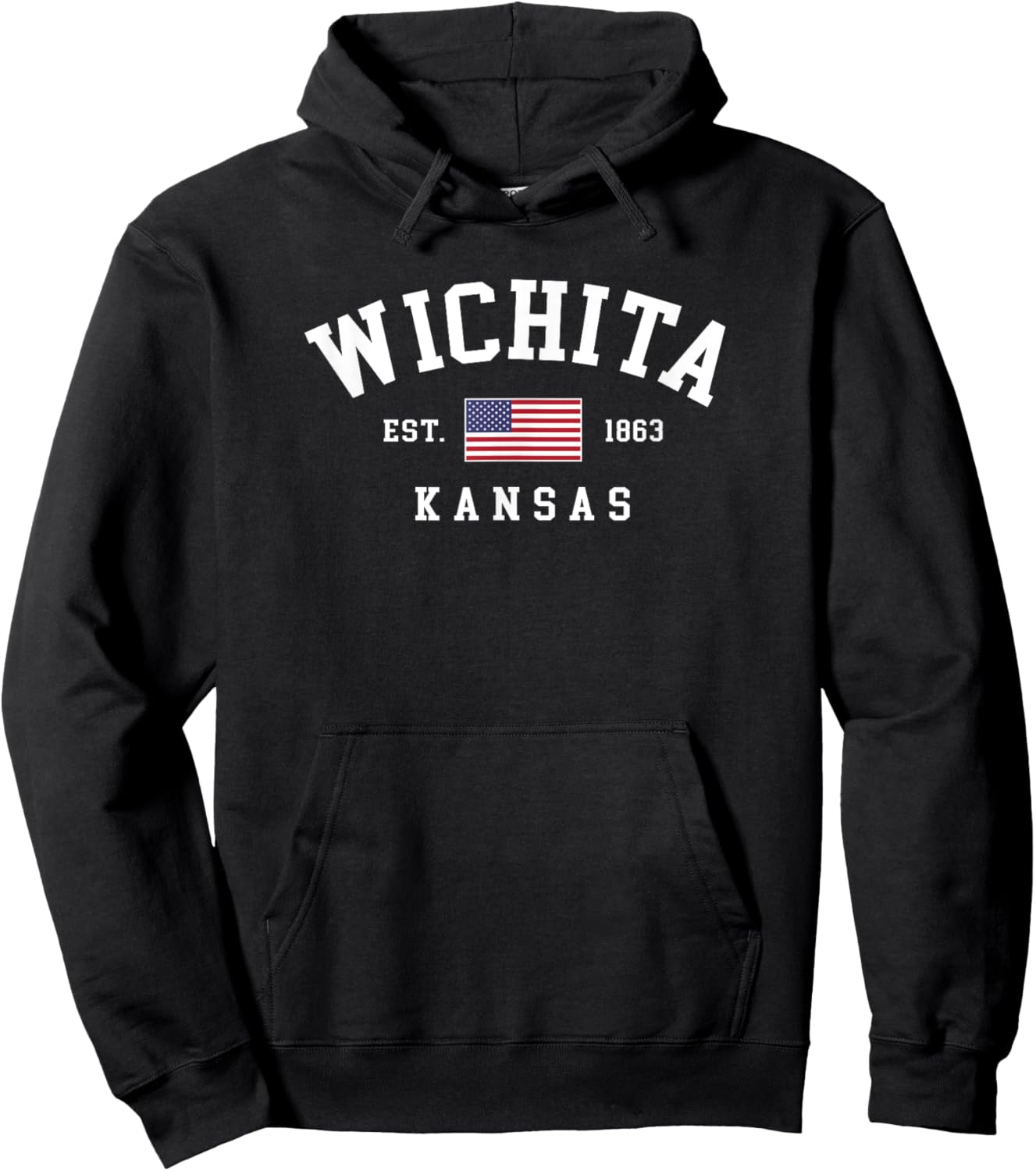 Vintage Wichita Kansas Souvenir July 4th US Flag Travel Hoodie - Hoodie | Black