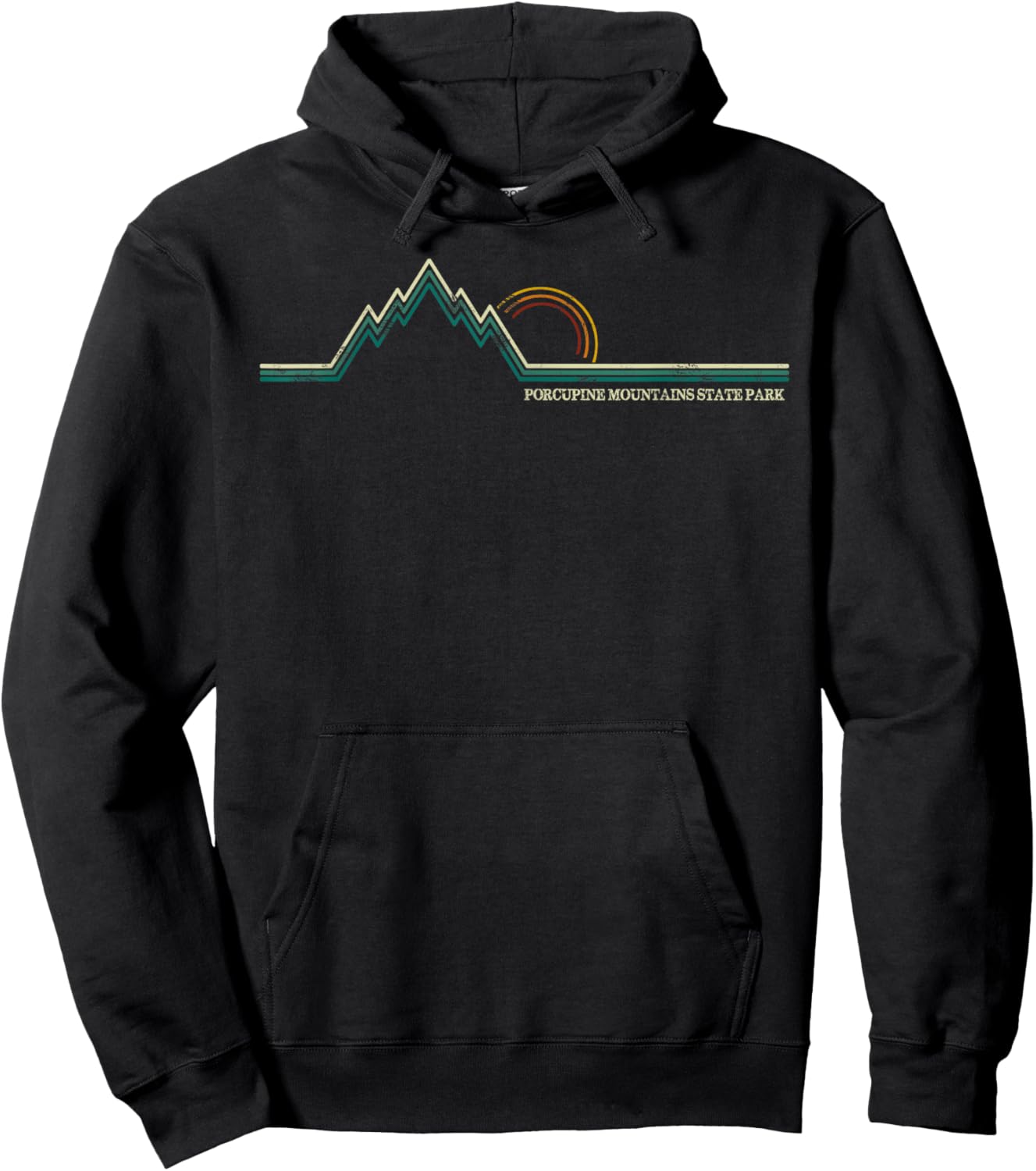 Porcupine Mountains Wilderness State Park Mountain Retro Hoodie - Hoodie | Black