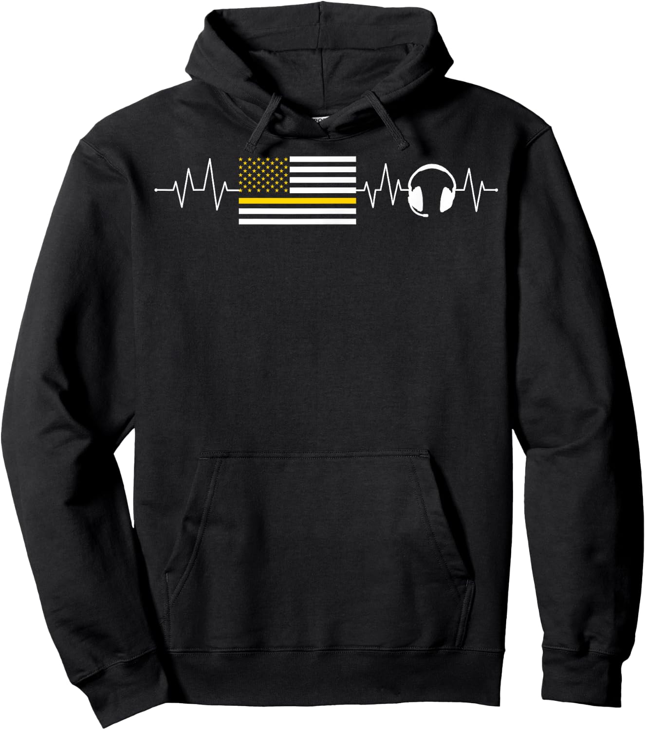 Heartbeat 911 Dispatcher Thin Yellow Line Emergency US Flag Hoodie - Hoodie | Black