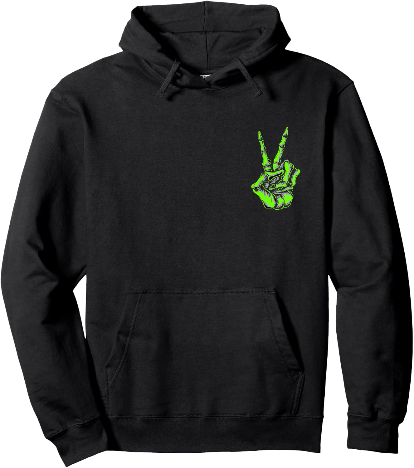 Green Skeleton Peace Sign Green Color Graphic Hoodie - Hoodie | Black