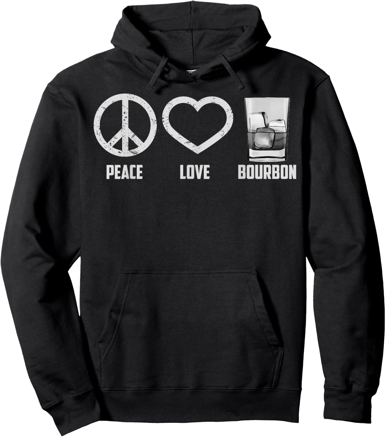 Peace Love Bourbon | Cool Whiskey Drinkers Gag Gift Hoodie - Hoodie | Black