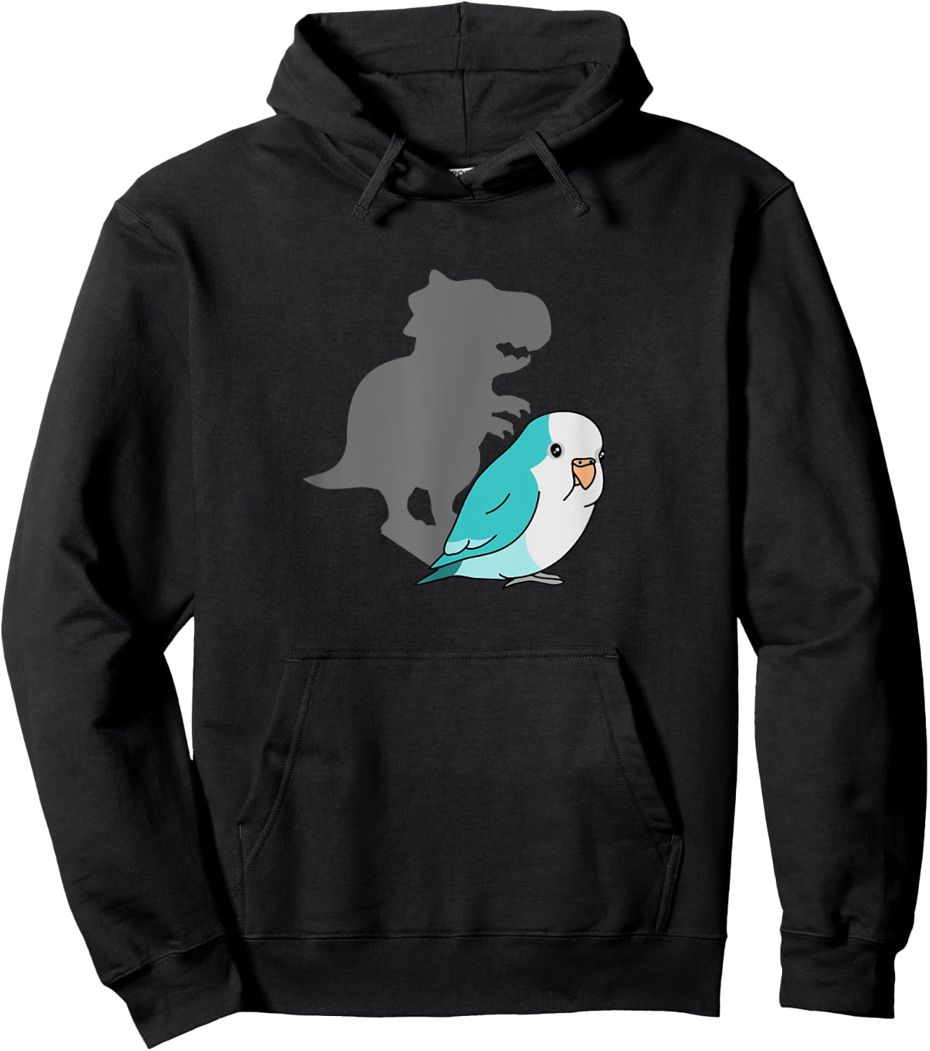 Chubby Blue quaker T-rex Cute Parrot Doodle Dinosaur Shadow Hoodie - Hoodie | Black
