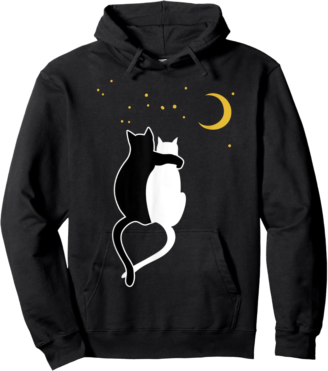 Black cat, white cats hug and moon, stars Hoodie - Hoodie | Black