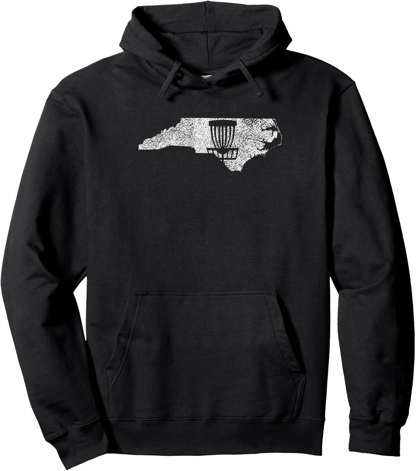 North Carolina Disc Golf State with Basket Distressed Design Hoodie - Hoodie | Black
