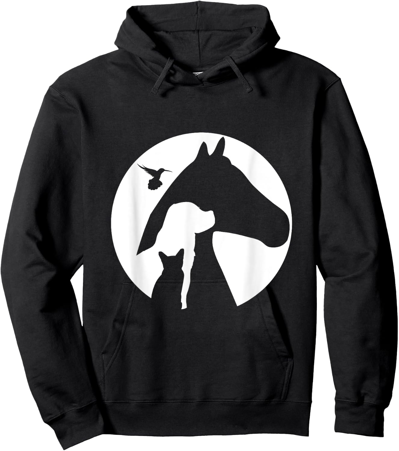 Animal Silhouette Cat Dog Horse Bird Hummingbird Men Women Girls Kids Hoodie - Hoodie | Black