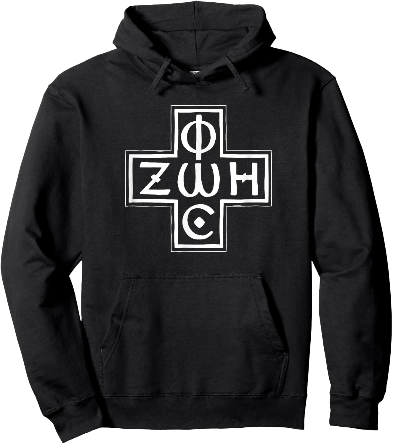 Greek Orthodox Phos Zoe Cross Christogram Hoodie - Hoodie | Black
