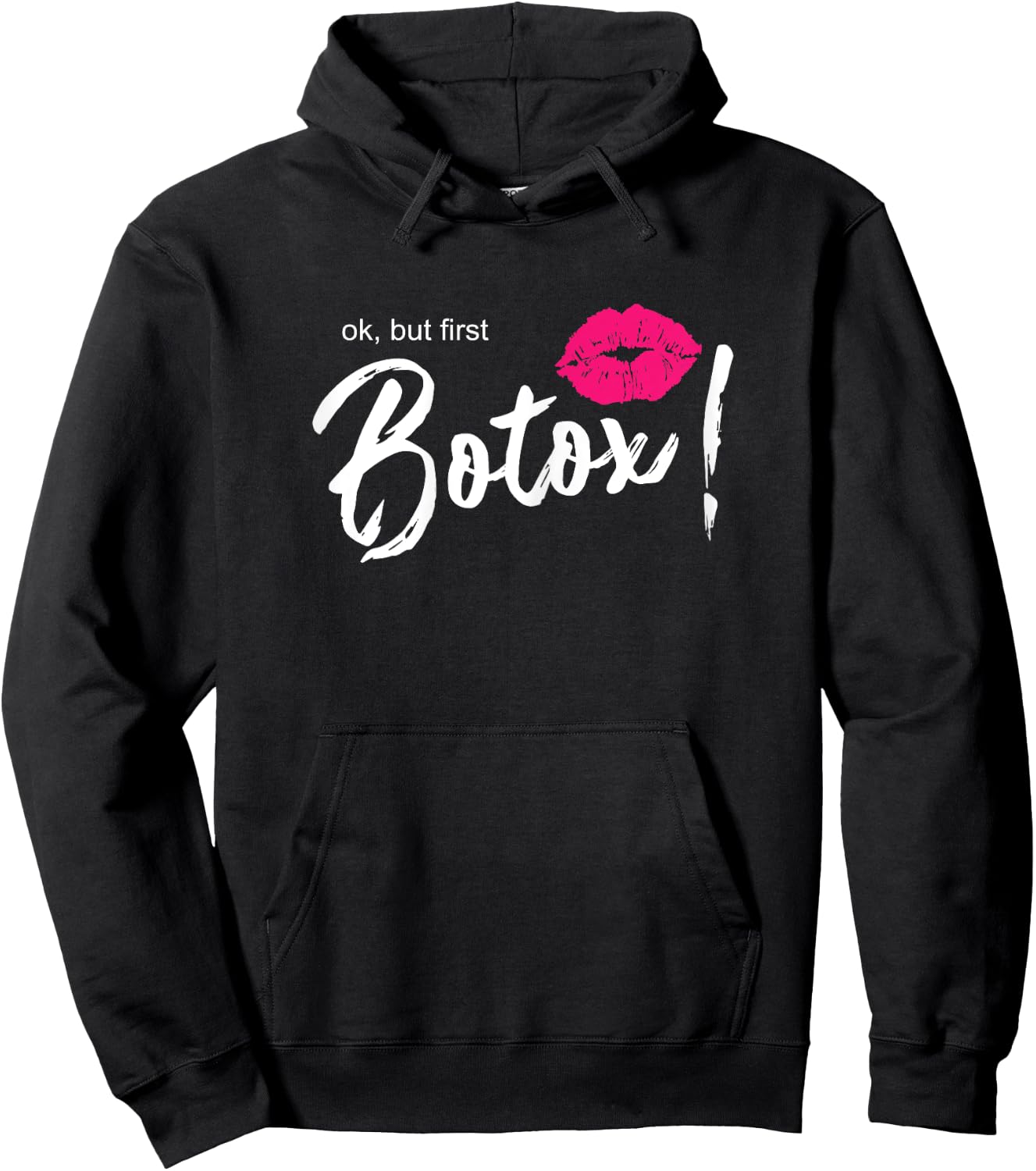 Funny Botox Sayings Design Shop Co. But First Botox - Women's Black Letter Print - XS Hoodie - Hoodie | Black
