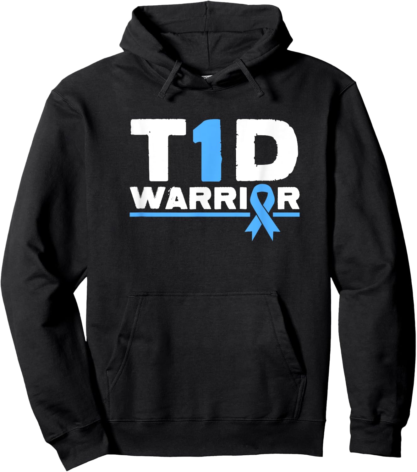 T1D Warrior Type 1 Diabetes Awareness Diabetic Blue Ribbon Hoodie - Hoodie | Black