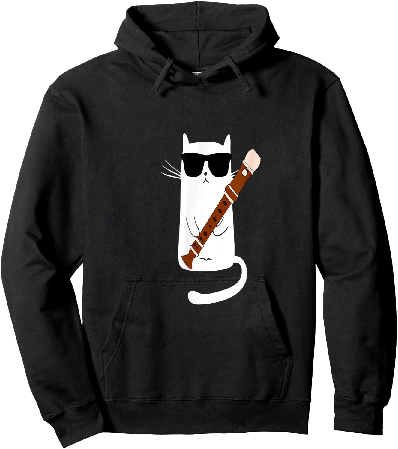 Funny Cat Wearing Sunglasses Playing Recorder Men Women Girls Kids Hoodie - Hoodie | Black
