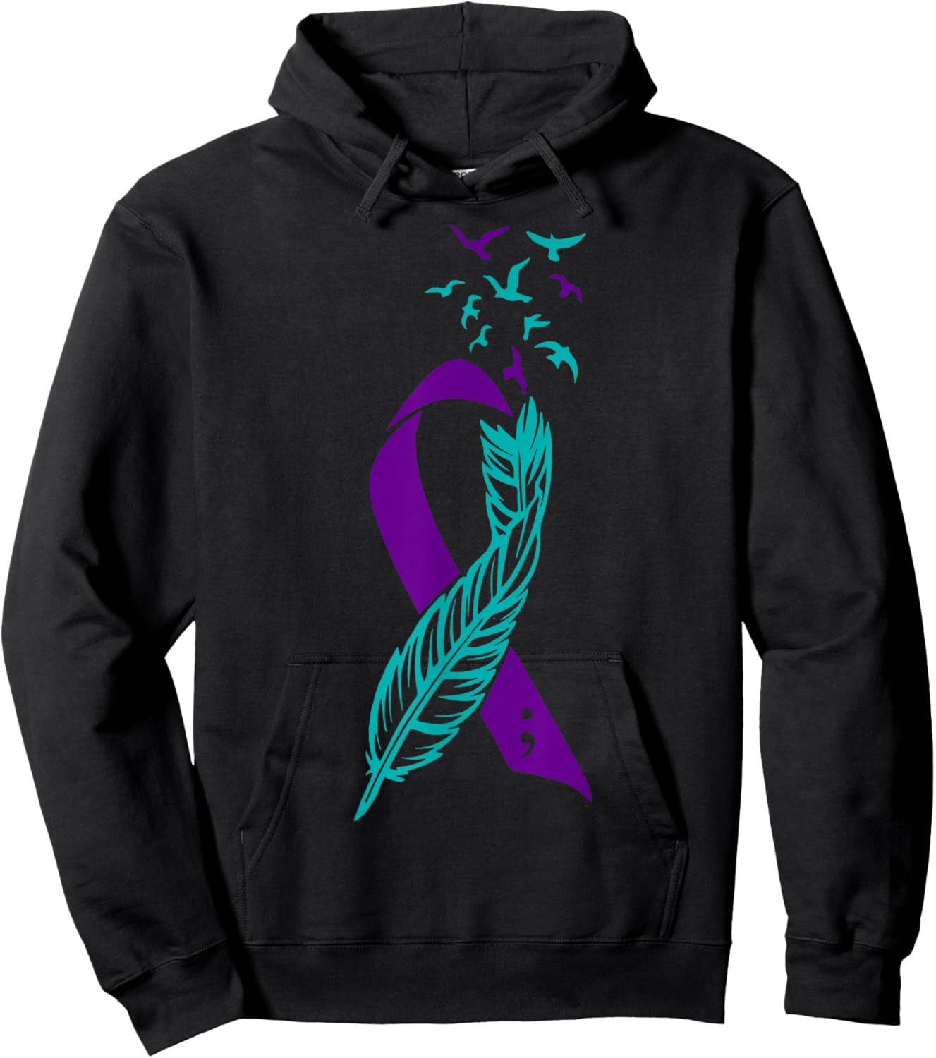 Feather Suicide Prevention Awareness You Matter Purple Teal Hoodie - Hoodie | Black