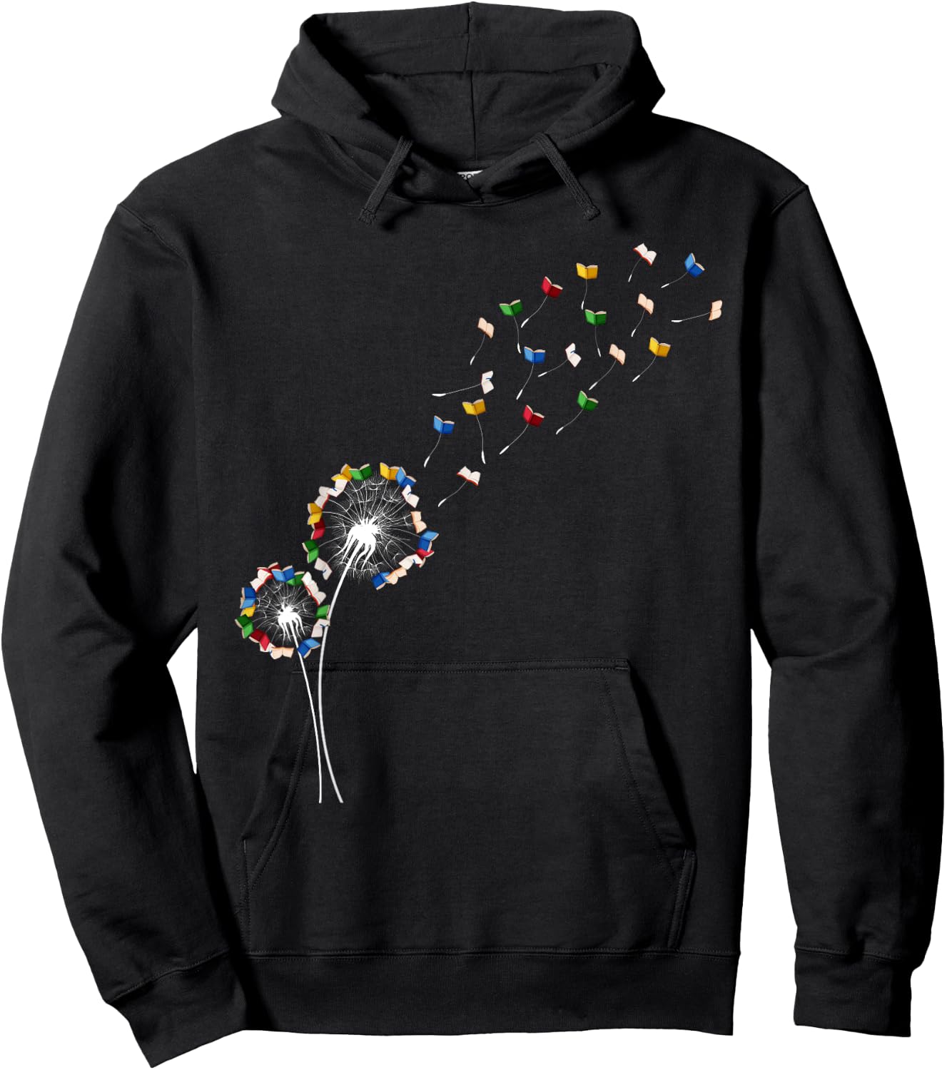 Book Lovers Cute Dandelion With Books Image Hoodie - Hoodie | Black