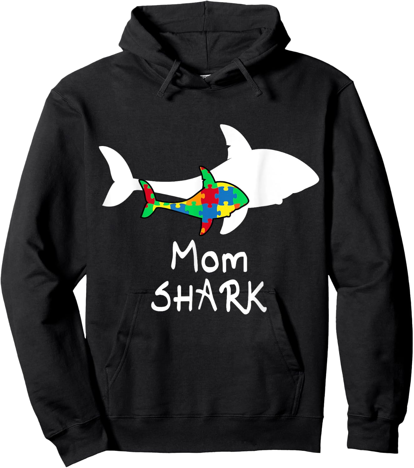 Mom Shark Puzzle Piece Cool Autism Awareness Gift Hoodie - Hoodie | Black