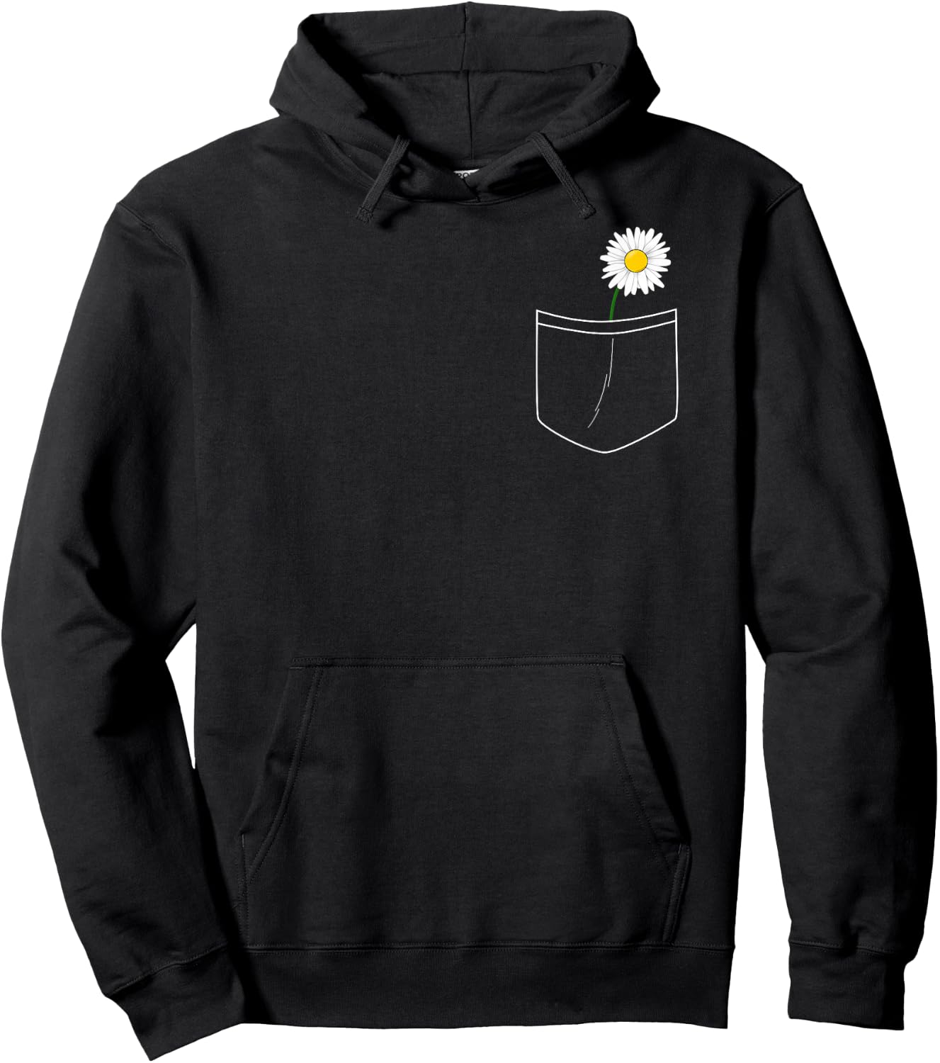 White Daisy Pocket Cute Flower Pocket Hoodie - Hoodie | Black