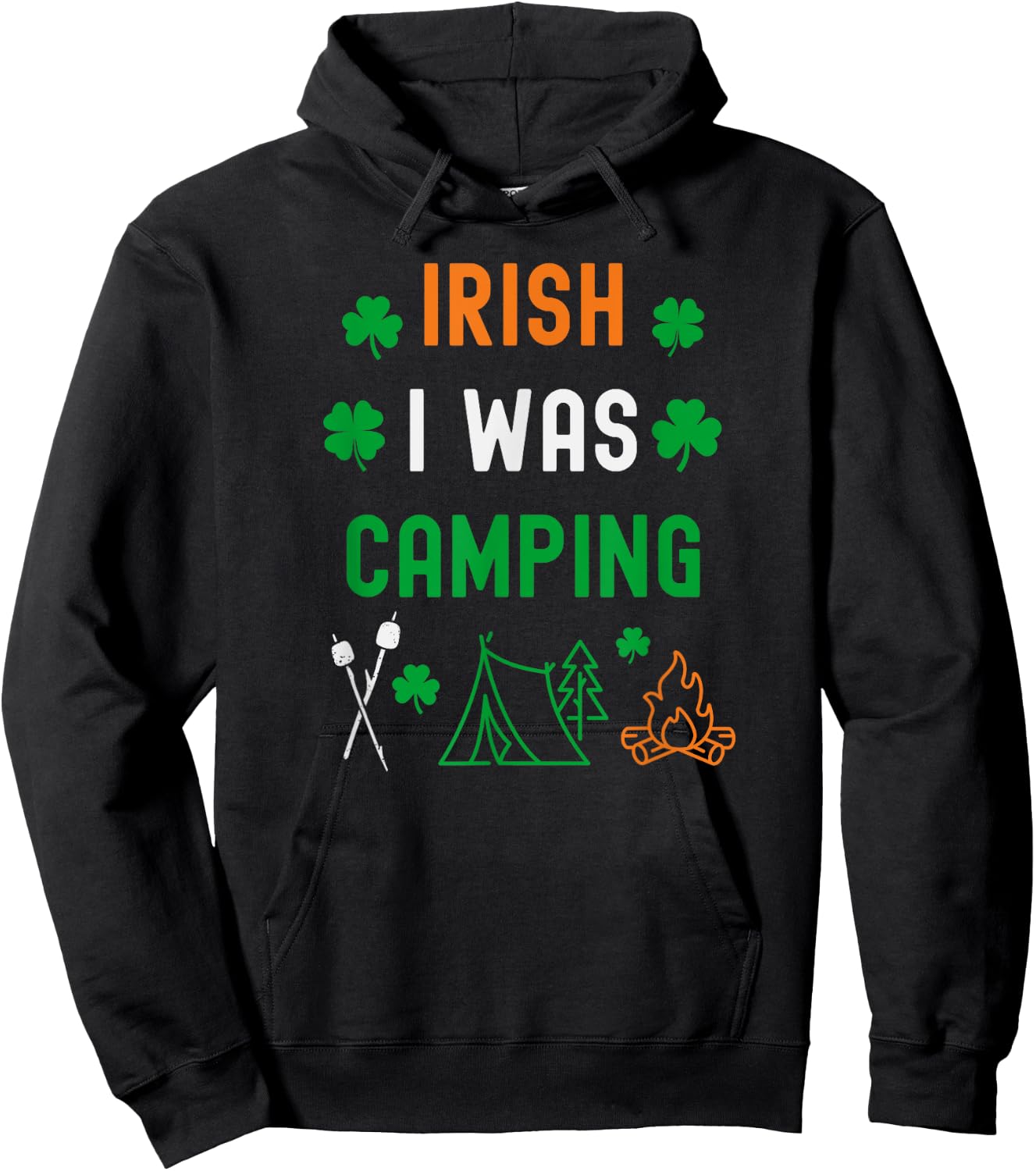 Camping St Patrick's Day Funny Irish Shamrock Outdoors Hoodie - Hoodie | Black