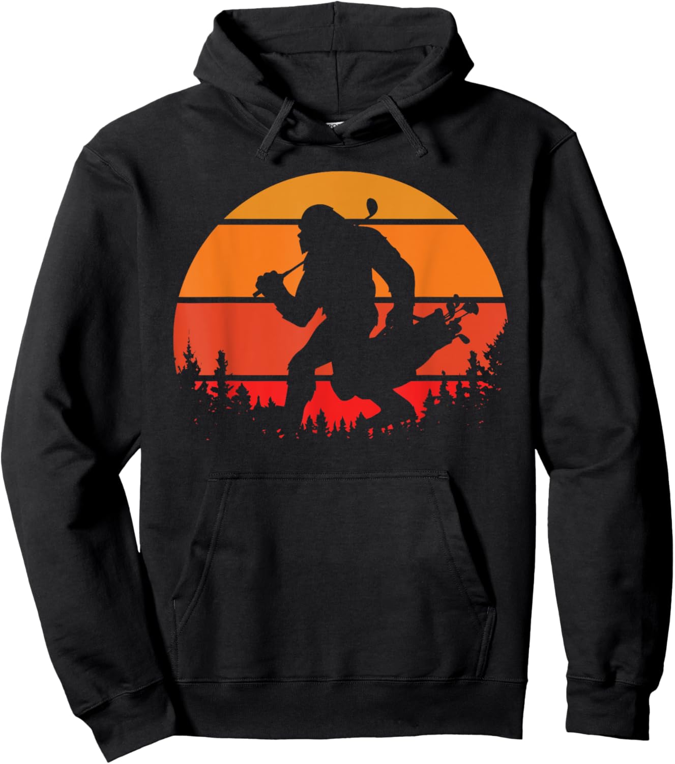 Funny Bigfoot Golf Retro Sasquatch Playing Golf Hoodie - Hoodie | Black