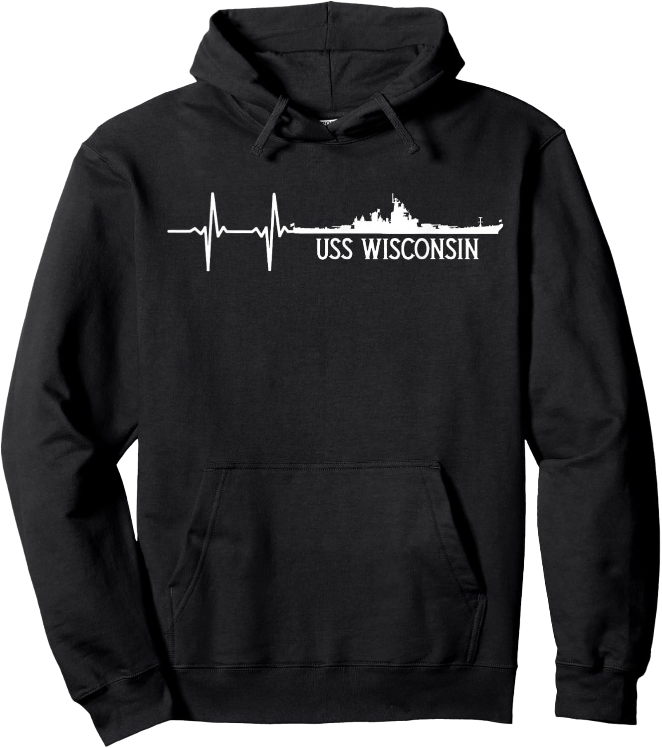 EKG Heartbeat USS Wisconsin BB-64 Battleship Hoodie - Hoodie | Black