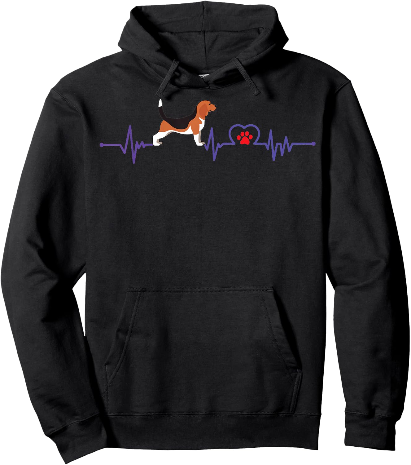 Heartbeat With Footprint and Beagles - Beagle Hound Hoodie - Hoodie | Black