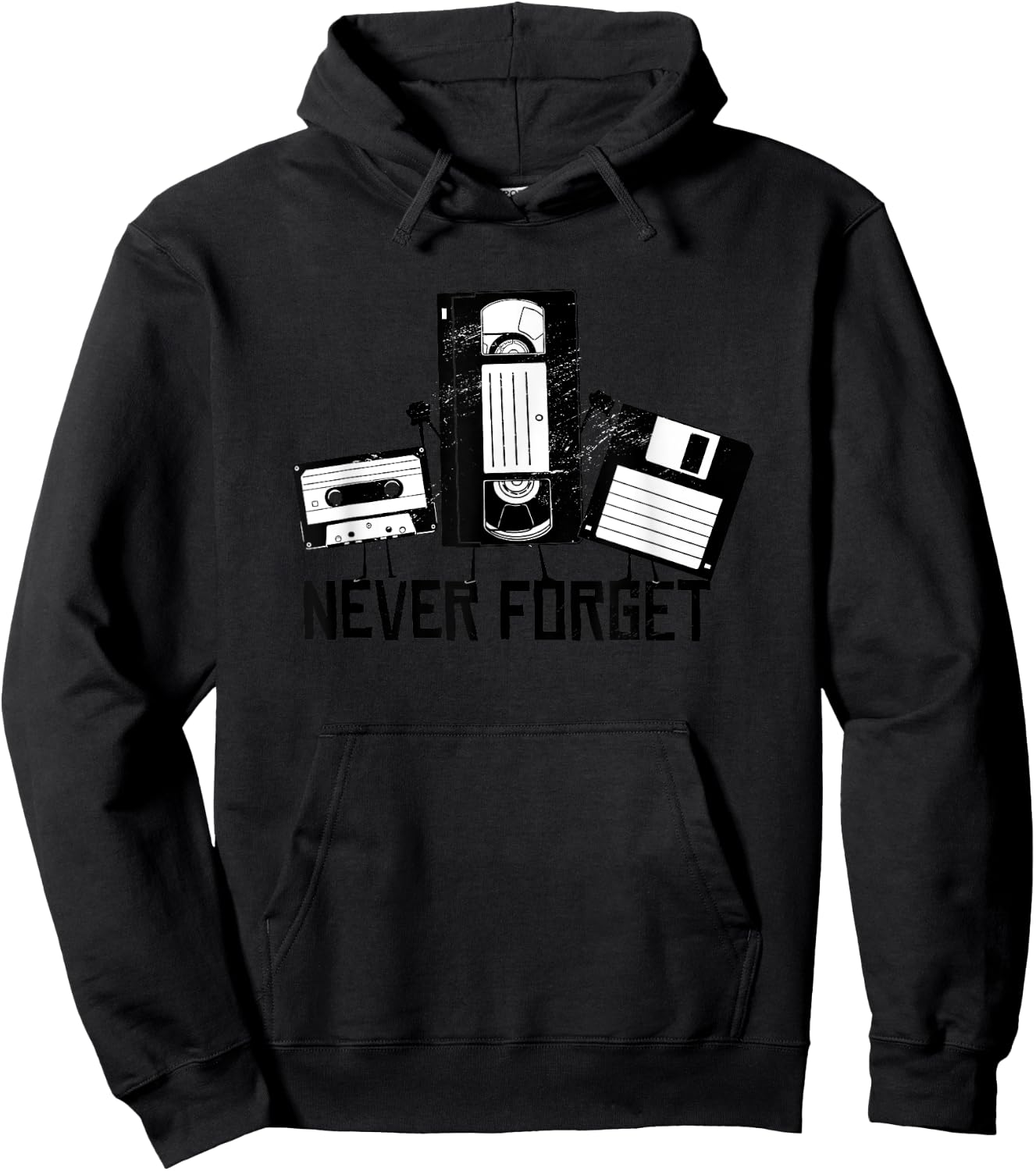 Never Forget Retro VCR Cassette Tape Floppy Disk Hoodie - Hoodie | Black