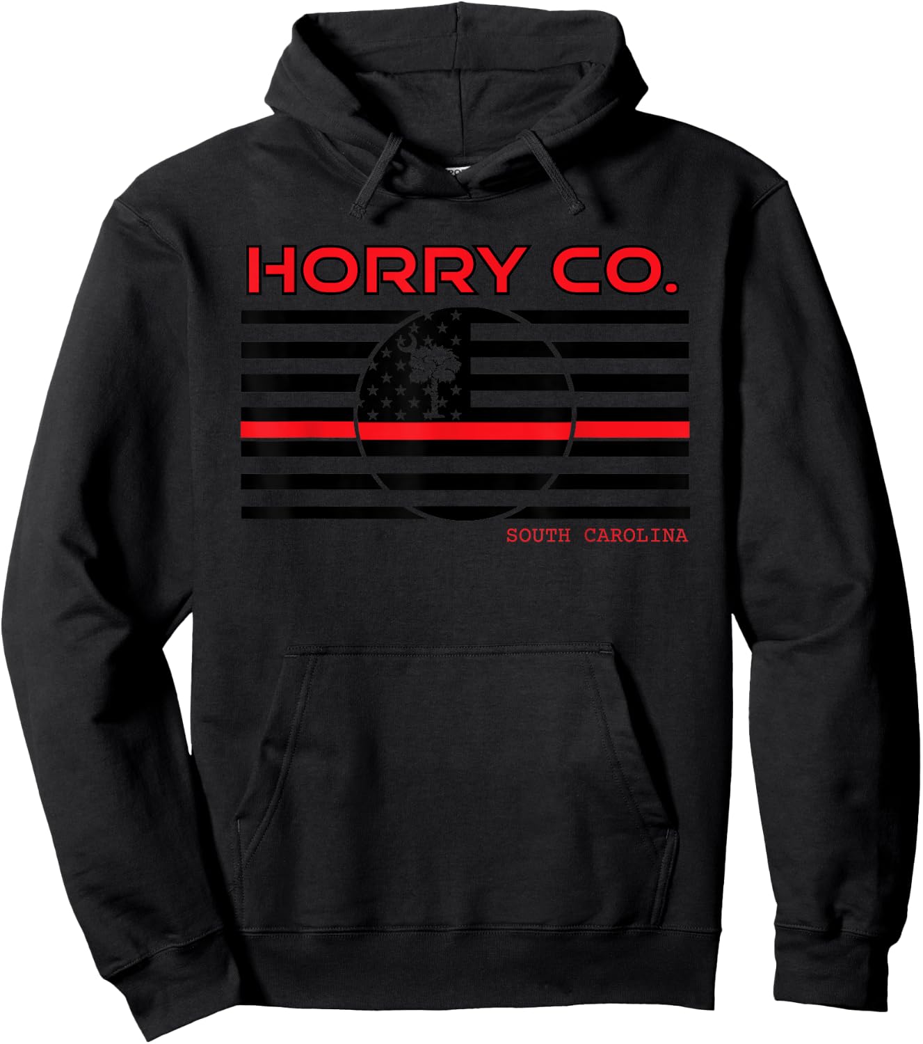 Horry County South Carolina Fireman Thin Red Line USA Flag Hoodie - Hoodie | Black