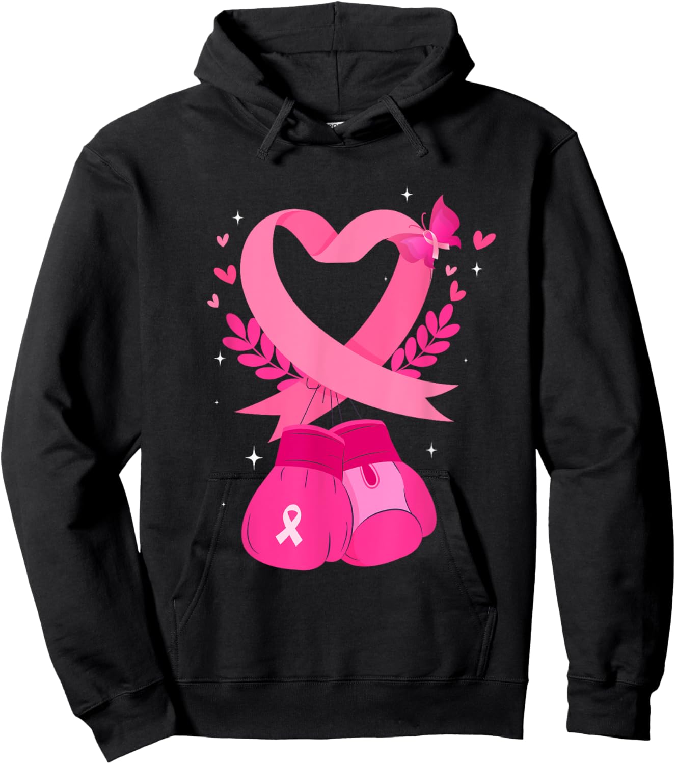 Breast Cancer Awareness Pink Ribbon Heart Boxing Gloves Hoodie - Hoodie | Black