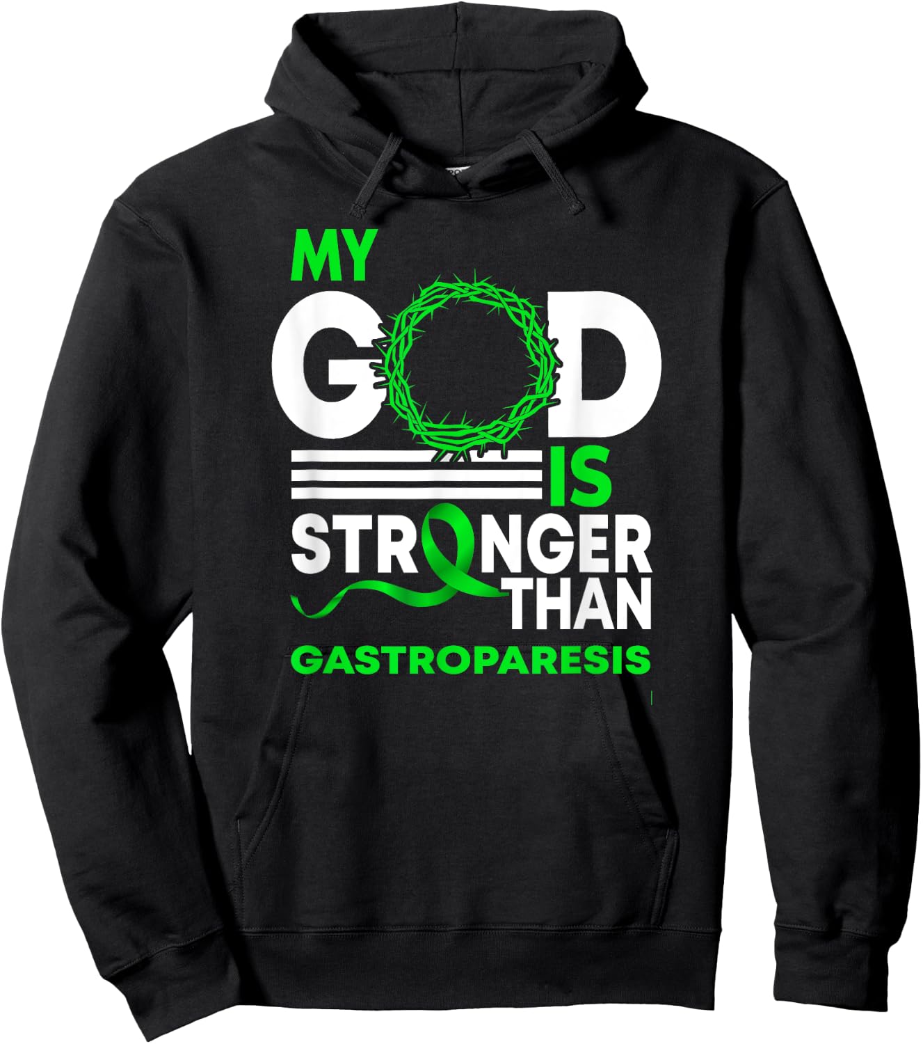 My God Is Stronger Than Gastroparesis Awareness Ribbon Hoodie - Hoodie | Black
