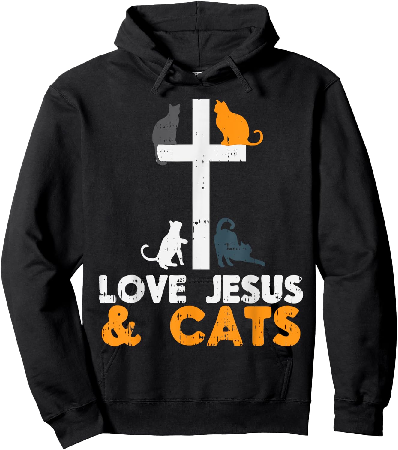 Cross Love Jesus Cats Animal God Christian Pet Lover Gift Hoodie - Hoodie | Black